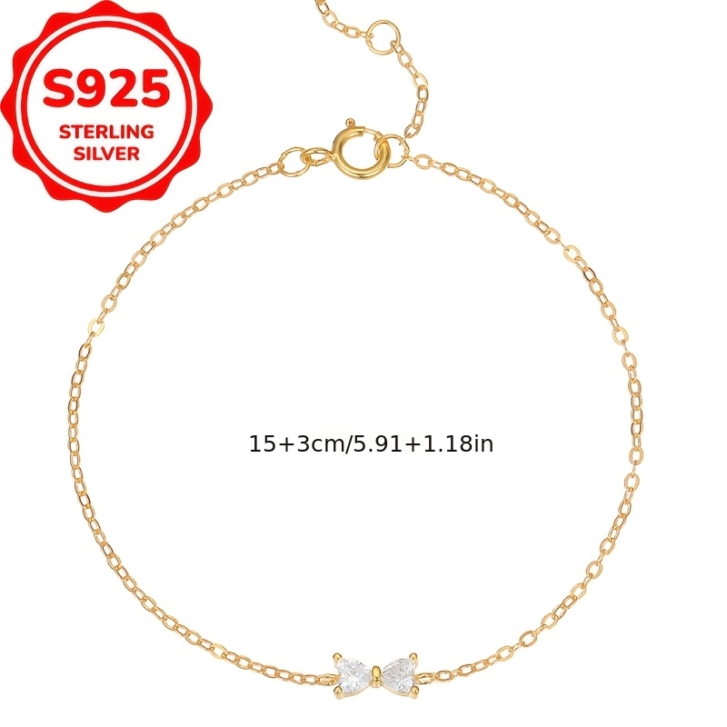 Women's S925 Silver Bow Bracelet, Elegant Romantic Accessory